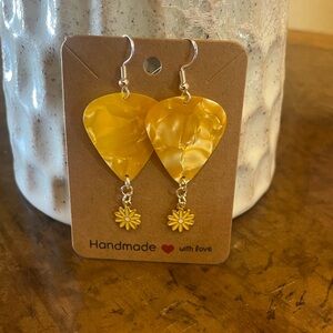Handmade Yellow Guitar Pic Earrings